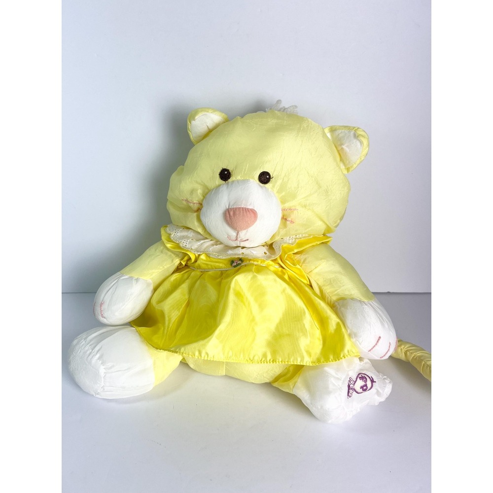 Vintage 1986 Fisher Price 16 inch Puffalump Cat Yellow Dress Plush Puff a Lump